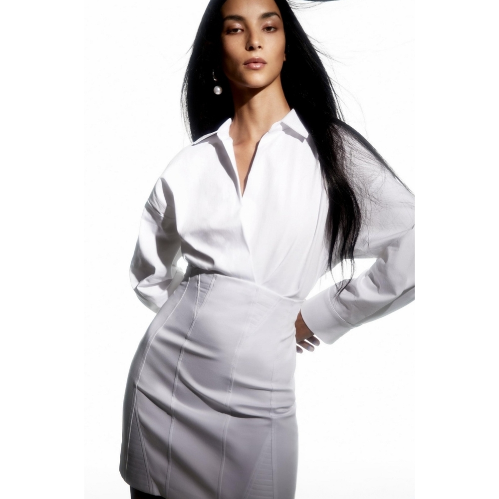 ZARA White Cotton Poplin Shirt Dress